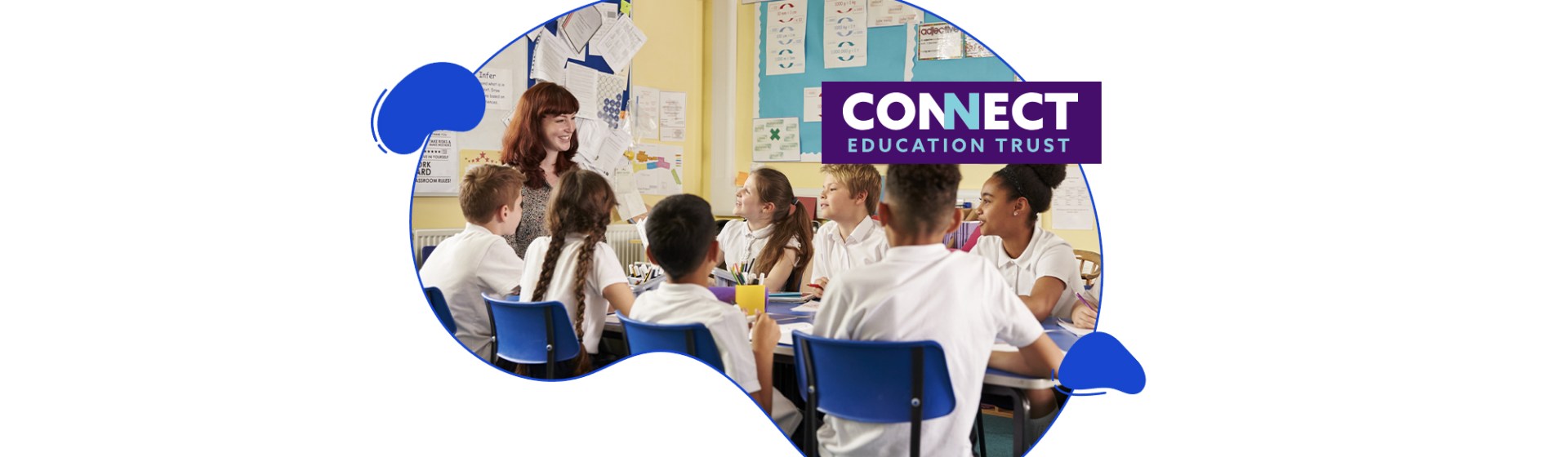 A teacher stands at the front of a classroom engaging with a group of students in uniforms. The Connect Education Trust logo appears in the top right of the image.