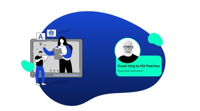 Illustration of a person learning a language online with a digital tutor, alongside a guest blog by Nik Peachey.