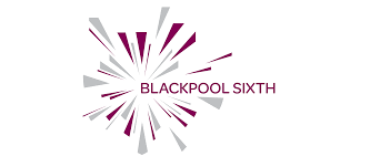 Abstract burst logo with the text "Blackpool Sixth," featuring AI-generated quizzes.