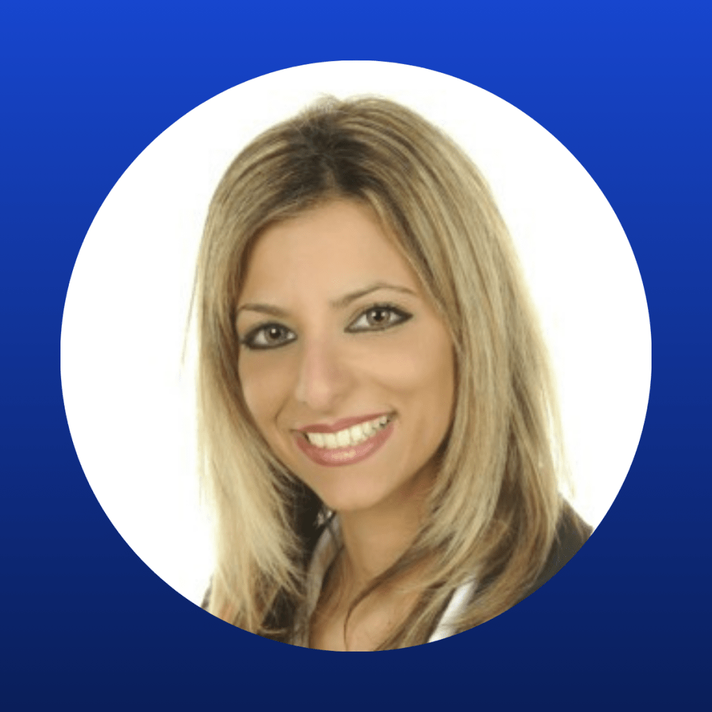 Smiling woman with straight, blonde hair wearing a black blazer and white top, pictured against a plain white background inside a circular frame with a blue border, representing Connect Education Trust.