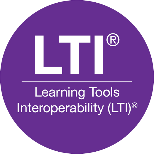 A purple circle with the white text "LTI® Learning Tools Interoperability (LTI)®" displayed in the center.