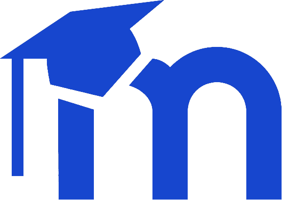 A blue stylized letter "m" with a mortarboard graduation cap resting on the left side of the letter.