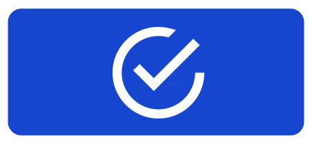 A white check mark inside a white circle on a solid blue rectangular background.