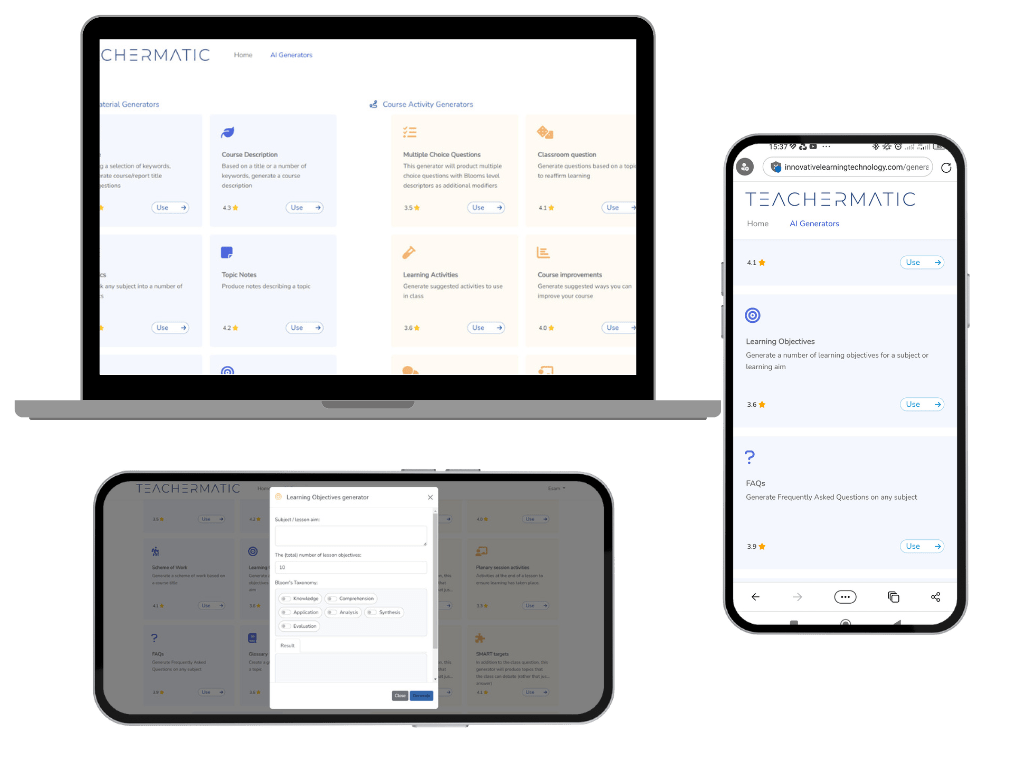 What TeacherMatic platform looks like on different devices