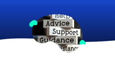 Wooden blocks with the words "Help," "Advice," "Support," "Guidance," and "Assistance" stacked together, framed by abstract shapes—perfect for illustrating a flipped classroom approach to collaborative learning.