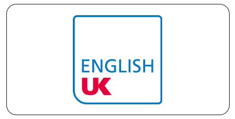 A rectangular logo with a blue outline and the words "ENGLISH UK" inside; "ENGLISH" in blue and "UK" in red, representing the TeacherMatic Language Teaching Edition.